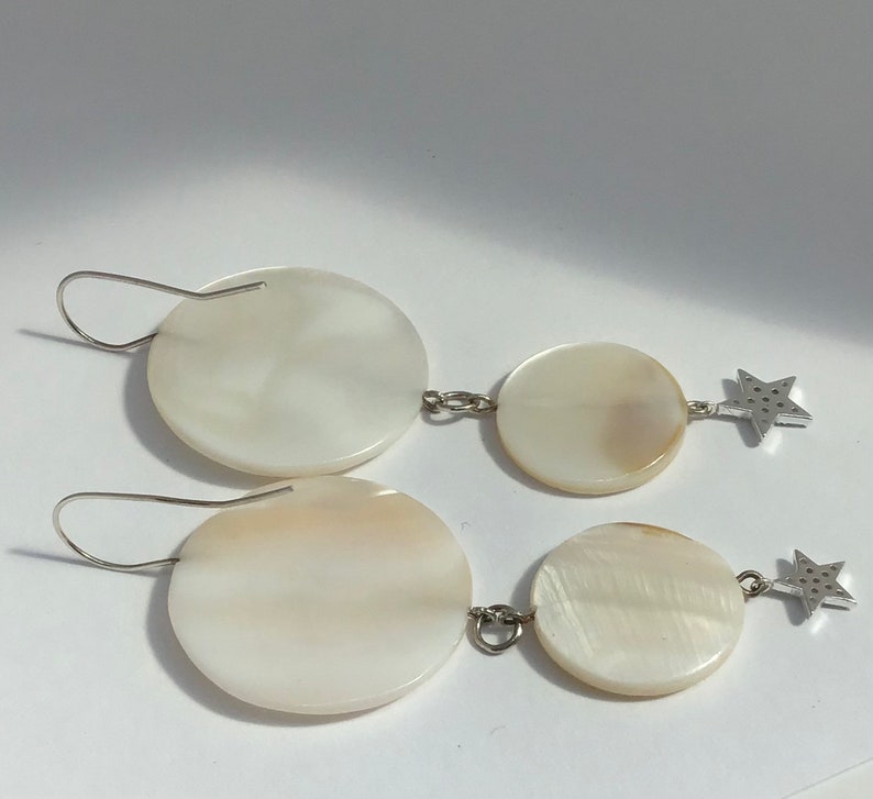 Long Drop Earrings Mother of Pearl and Sterling Silver Handmade