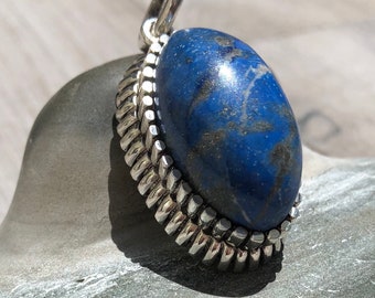 Vintage all Natural Lapis Lazuli pendant. Sterling Silver.