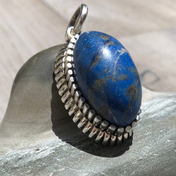 Vintage all Natural Lapis Lazuli pendant. Sterling Silver.