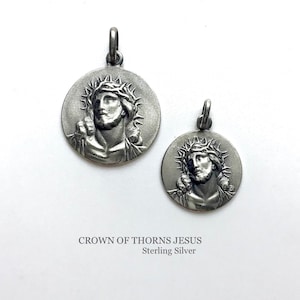 Crown of Thorns Jesus Medal. Sterling Silver.