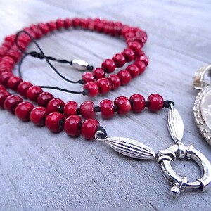 Mariner Clasp Necklace for Large Pendants. Bamboo Coral and Sterling Silver