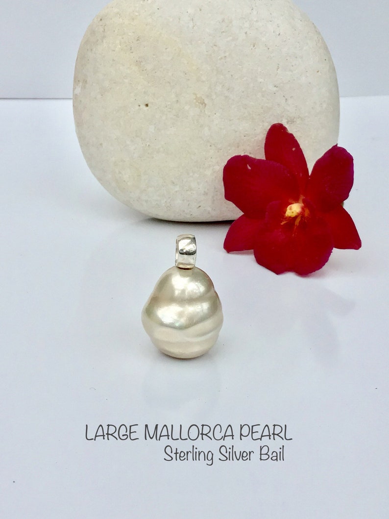 Large Baroque Mallorca Pearl Sterling Silver Handmade Bail.