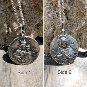 Our Lady of Carmel / Sacred Heart of Jesus. Scapular Medal. Sterling Silver.