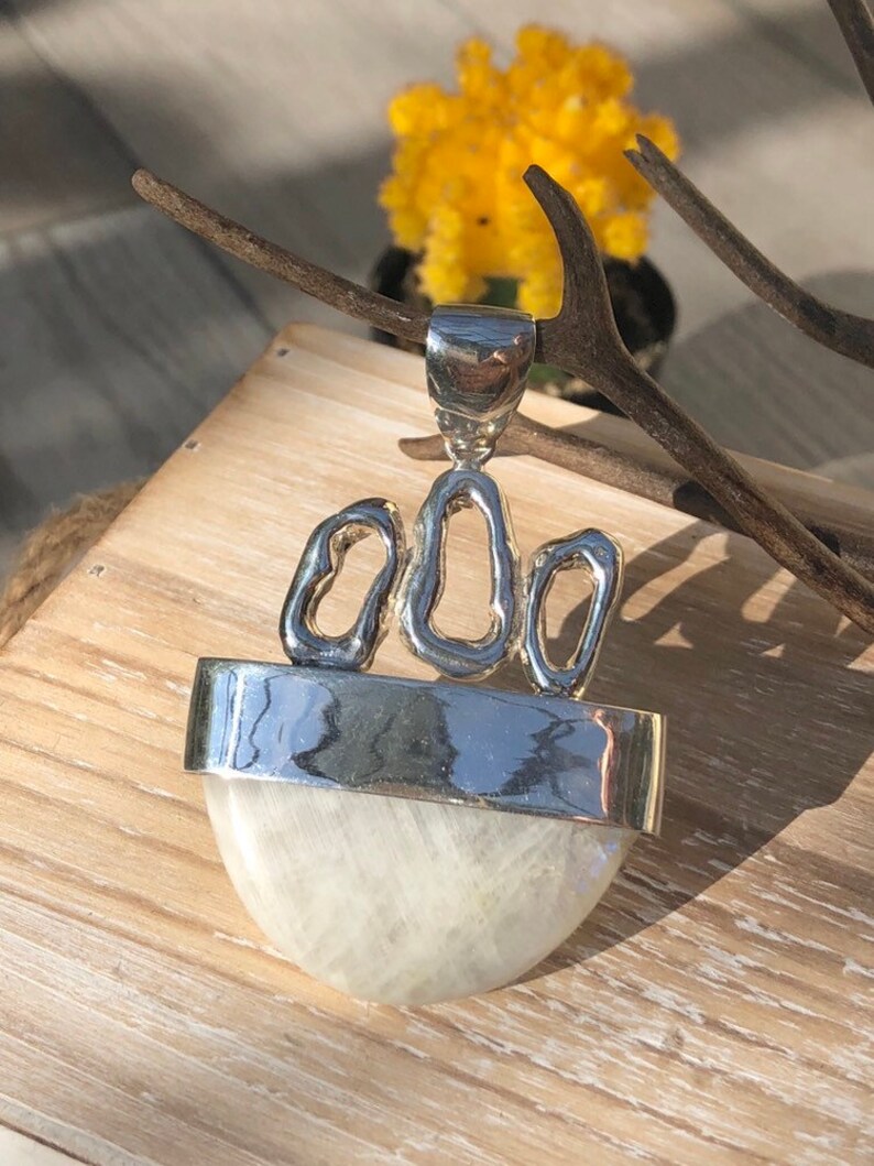 Modern Design. Sterling Silver Moonstone Pendant