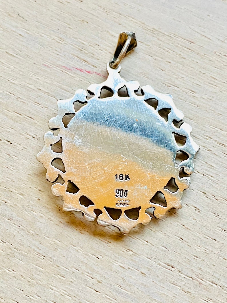Our Lady of Lujan Mid Century Pendant 18k Gold and 900 Silver.