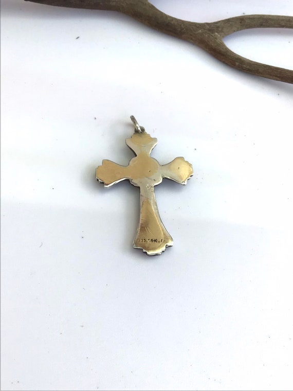 Vintage Cross. Stamped 900 Silver / 18k Gold. Art… - image 4