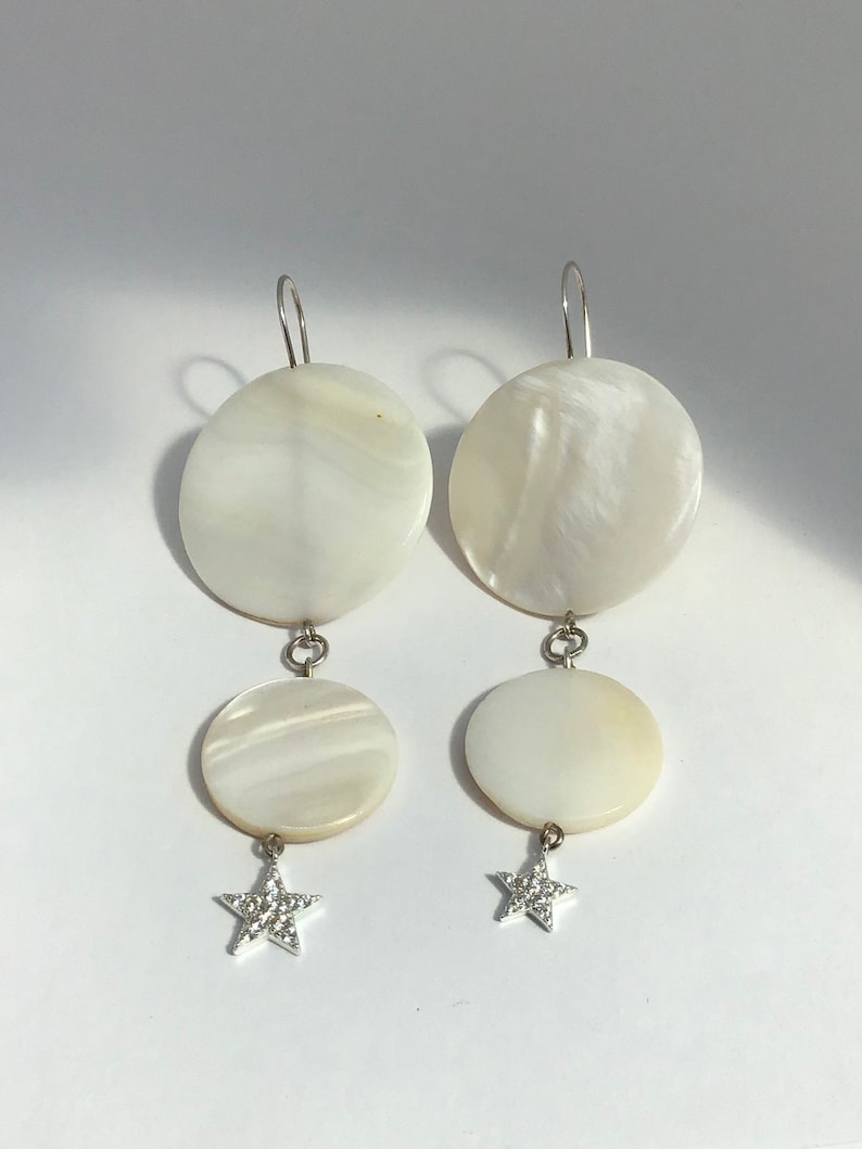 Long Drop Earrings Mother of Pearl and Sterling Silver Handmade