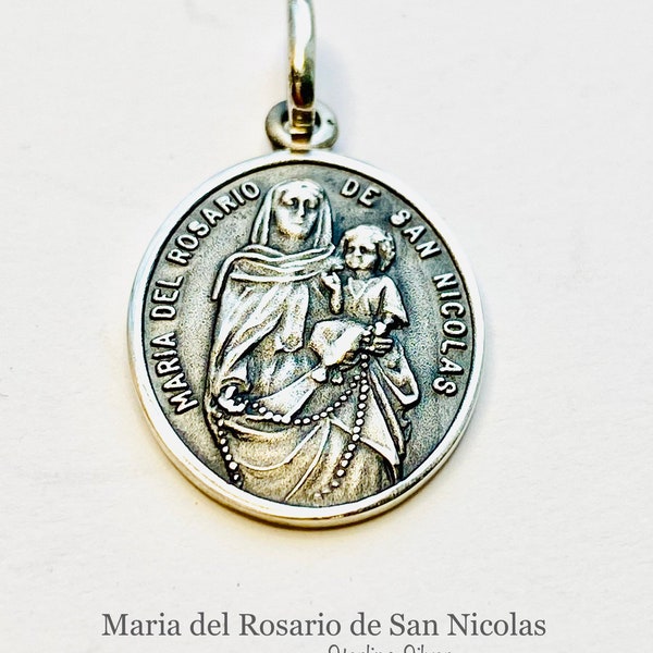 Our Lady of the Rosary of San Nicolás. Double sided Charm. Sterling Silver