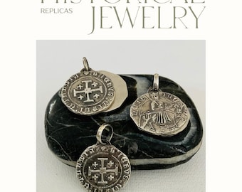Medieval Style Crusaders Coins. Solid Silver Pendants. Jerusalem Cross.