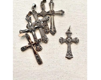 Antique Crosses. Mid-Century. Silver and Stones