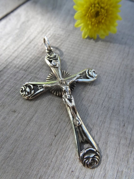 Mid Century Crucifix. Silver 900