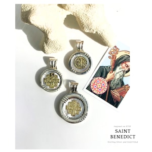 Saint Benedict Pendant. Sterling Silver and Gold Filled.