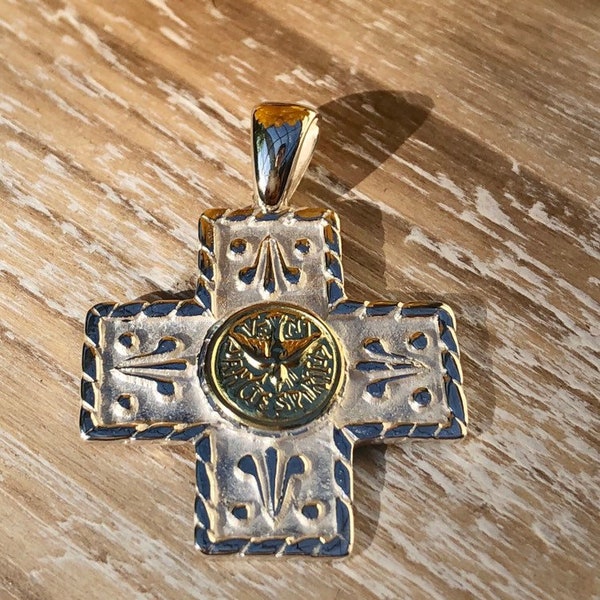 Holy Spirit Cross. Equilium Cross. Sterling Silver and 18k Gold Filled.