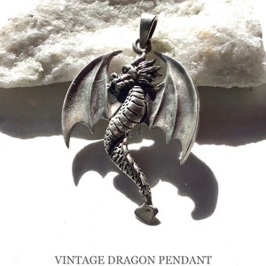 Vintage Dragon Pendant. Sterling Silver.