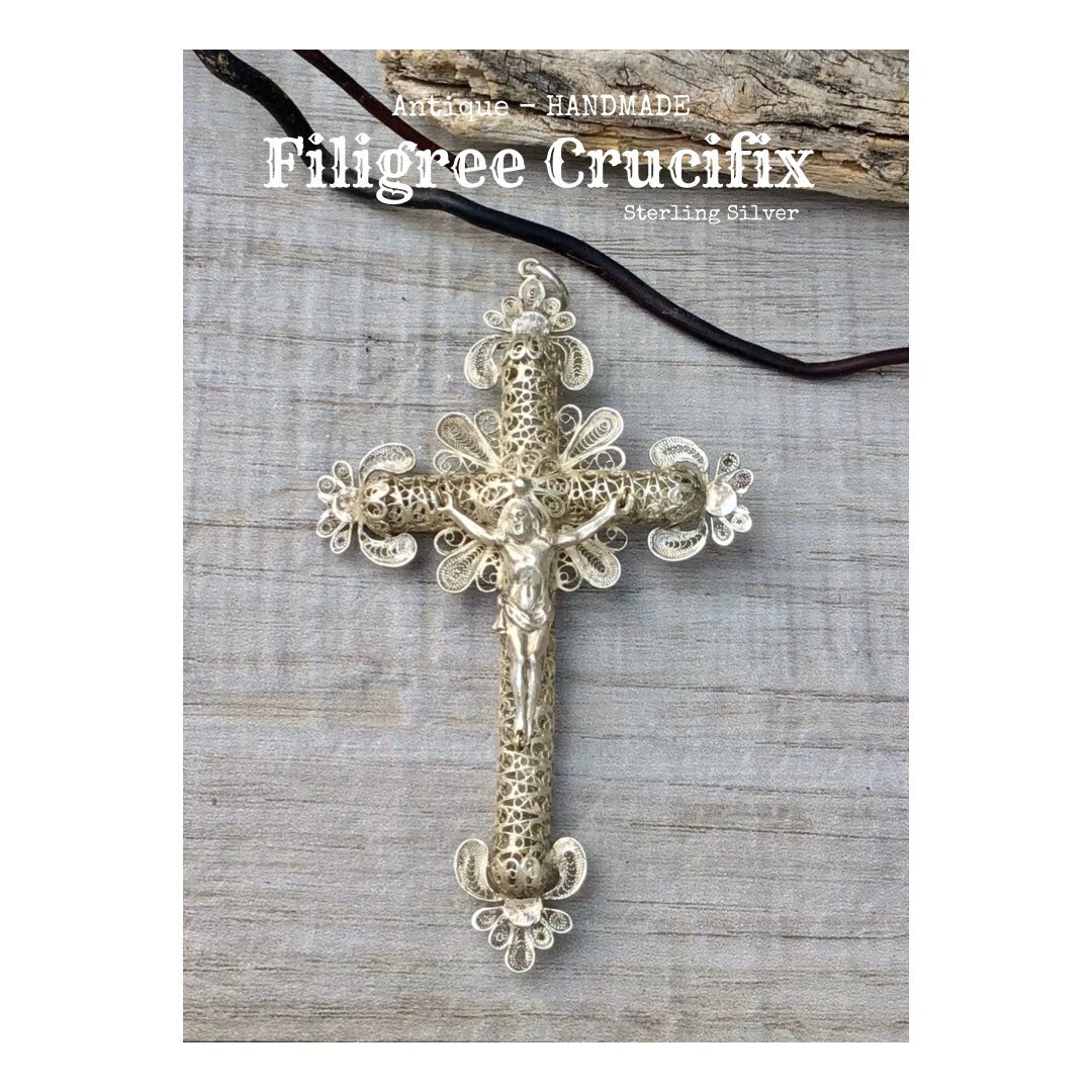 Large Antique Filigree Crucifix. Sterling Silver C1900 Etsy