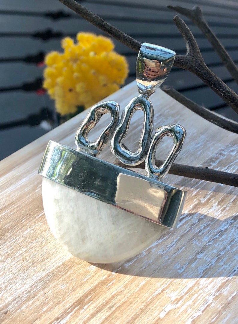 Modern Design. Sterling Silver Moonstone Pendant