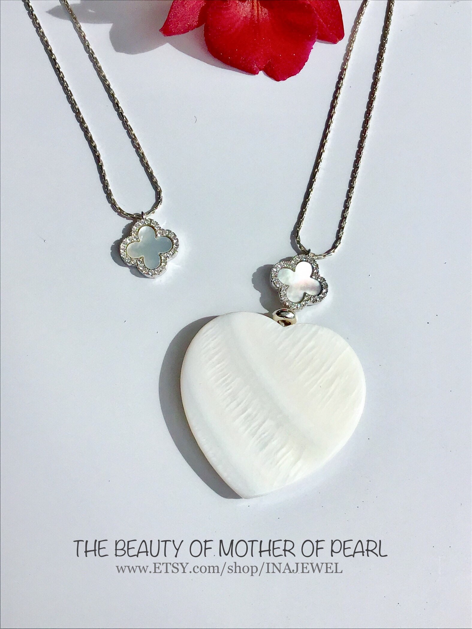 Mother of Pearl Heart Necklace. Sterling Silver. - Etsy