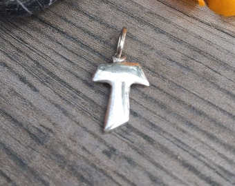 Mini Tau cross. Sterling silver.