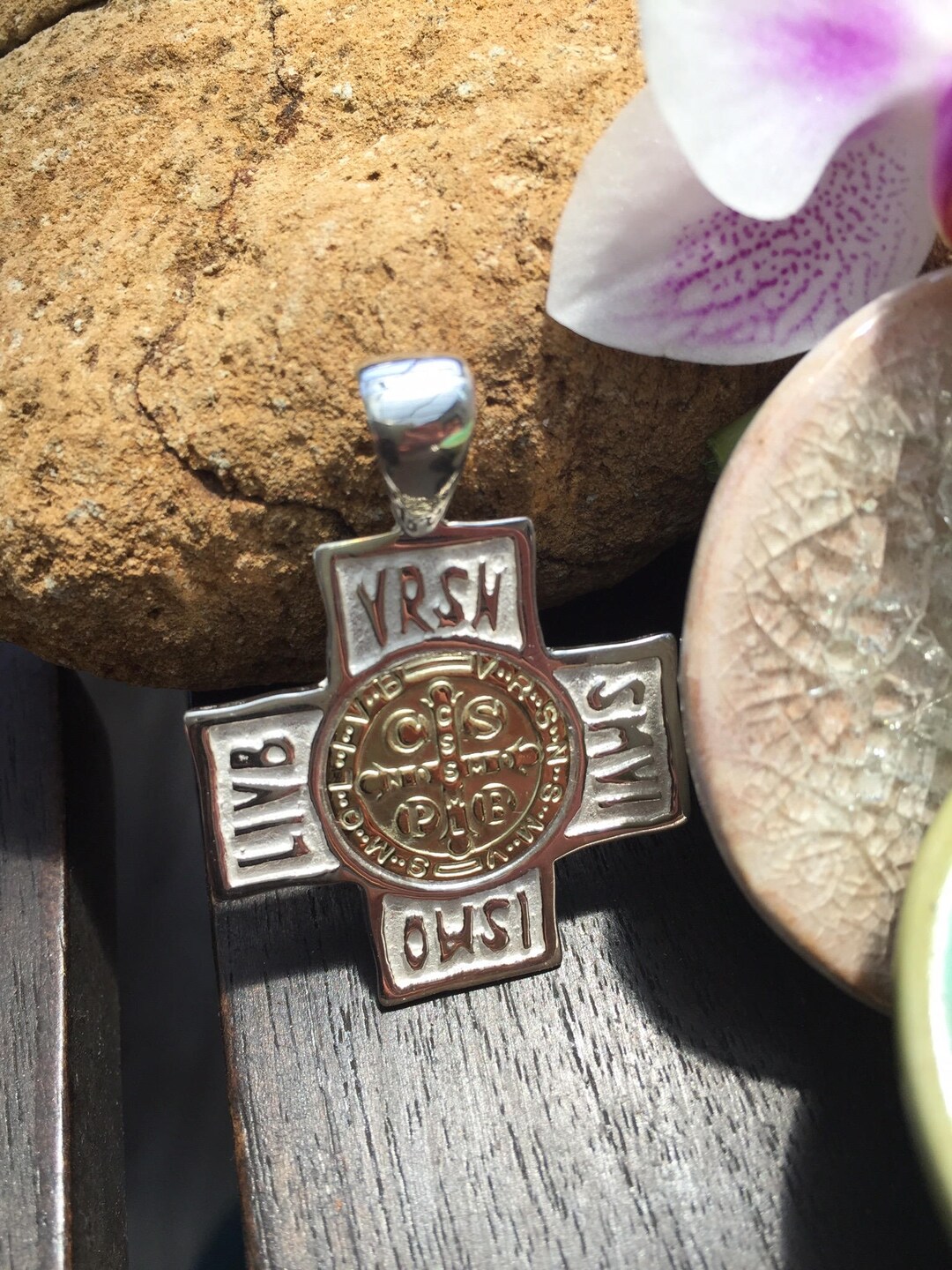 Saint Benedict Cross Pendant. Sterling Silver and 18k Gol Filled. - Etsy