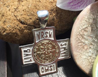 Saint Benedict Cross Pendant. Sterling Silver and 18k Gol Filled.