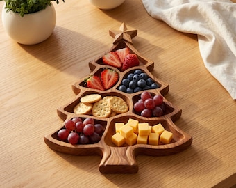 Vassoio da portata in legno fatto a mano a forma di albero di Natale / Piatto da portata per snack natalizi / Tagliere per salumi e formaggi natalizi, piatto per cibi festivi