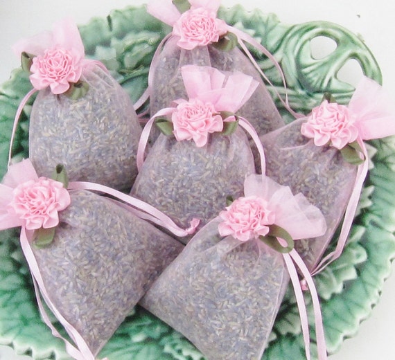 Set of 6 Lavender Sachets made with Gold Organza Bags