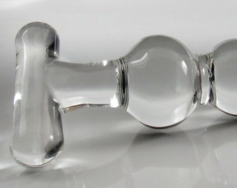 XL Extra Large Glass T-Handle Triple Dip Butt Plug / Dildo Sex Toy