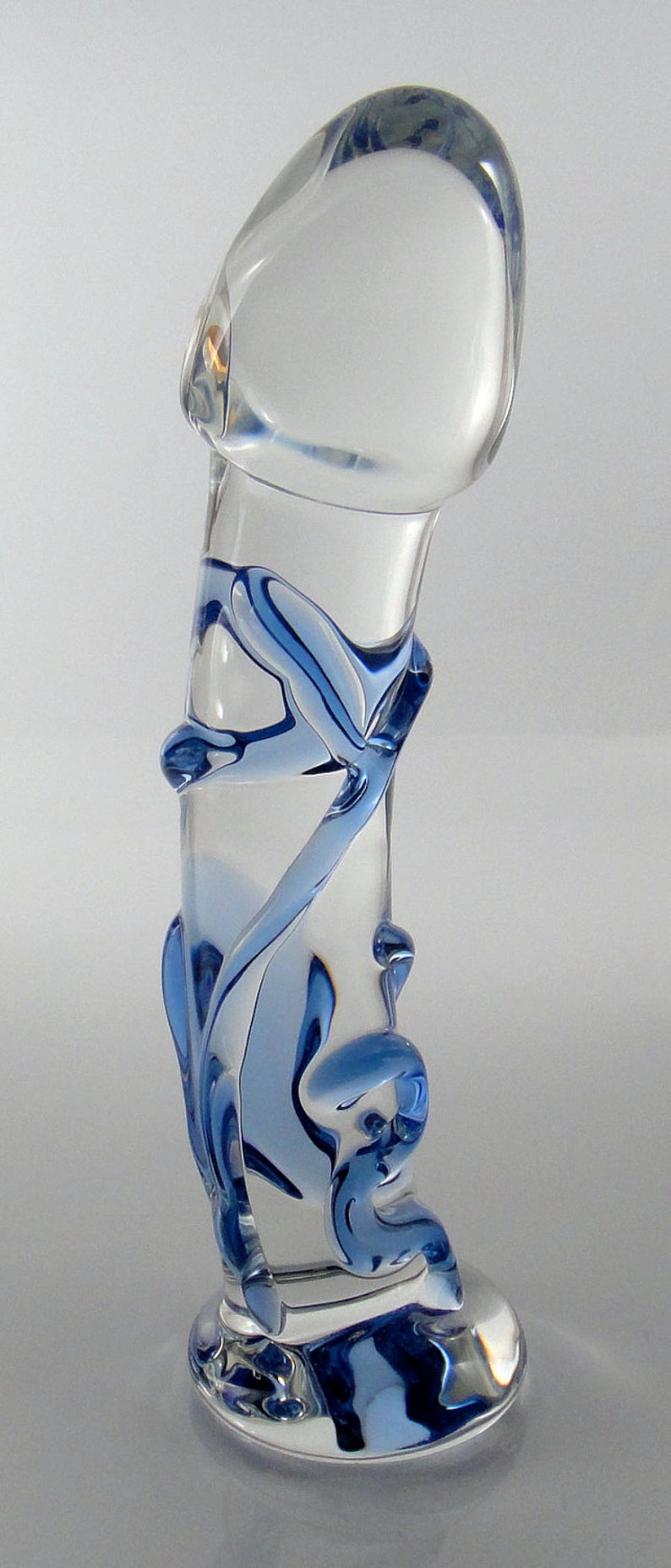 Medium BLUE Vein Textured Glass Dildo Sex Toy image 1