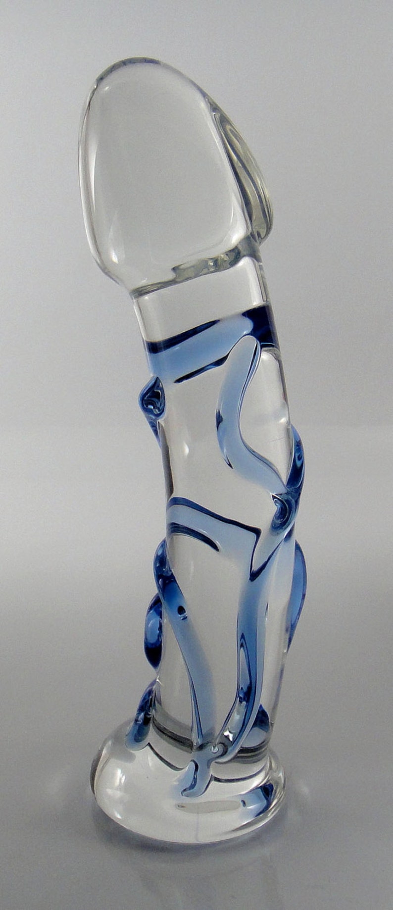 Medium BLUE Vein Textured Glass Dildo Sex Toy image 2