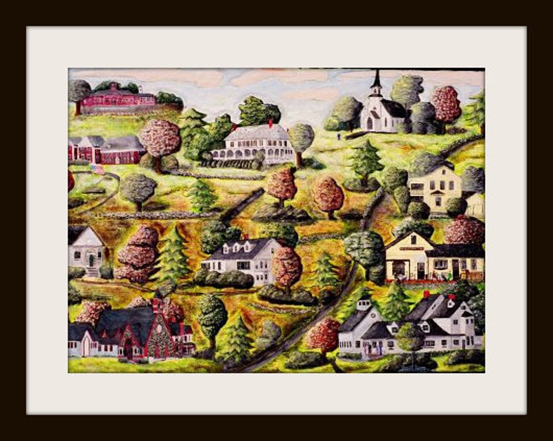 Colorful and Whimsical Folk Art Print the Town of Pomfret, CT a Small