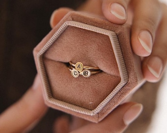 Custom Initial Stacking Ring in Gold - Personalized Letter Ring in Gold Filled - Dainty Gold Ring