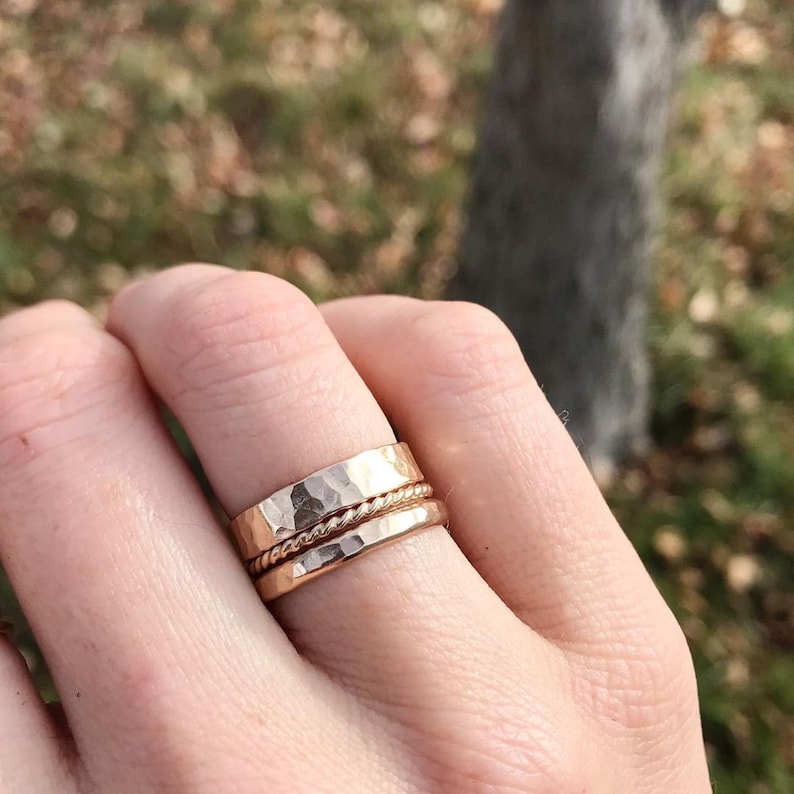 Wide band gold ring Hammered minimalist gold filled ring water and tarnish resistant image 4