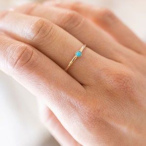 Dainty turquoise ring in gold handmade gold filled stacking ring Birthstone jewelry image 3