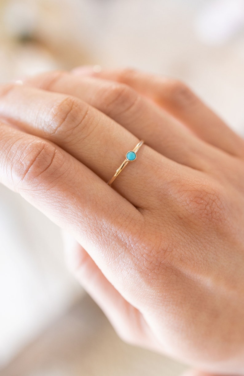 Dainty turquoise ring in gold handmade gold filled stacking ring Birthstone jewelry image 3