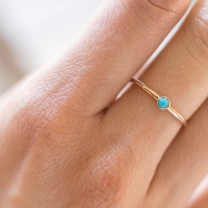 Dainty turquoise ring in gold handmade gold filled stacking ring Birthstone jewelry image 2