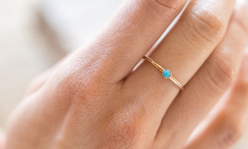 Dainty turquoise ring in gold handmade gold filled stacking ring Birthstone jewelry image 2