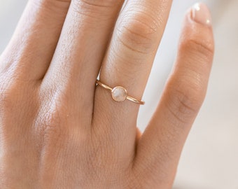 Dainty gold gemstone ring, gold filled stacking ring, Moonstone ring, stackable gold ring