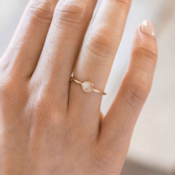 Dainty gold gemstone ring, gold filled stacking ring, Moonstone ring, stackable gold ring