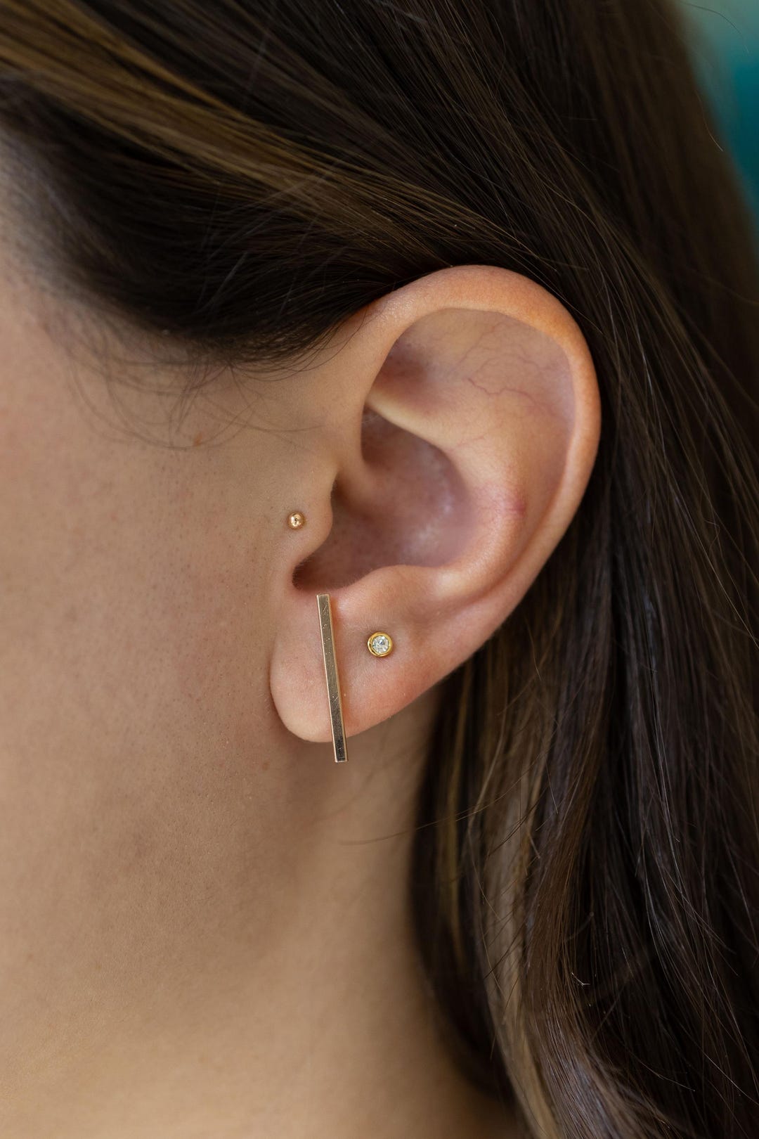 Long Bar Stud Earrings in Gold Minimalist Gold Bar Earrings