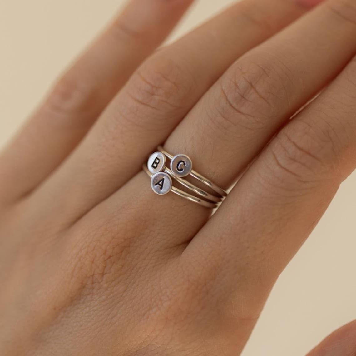 Custom Initial Ring in Silver - Personalized Letter Ring in Sterling ...