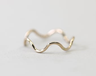 Wavy gold filled stacking ring, Water Resistant, handmade handcrafted ripple ring