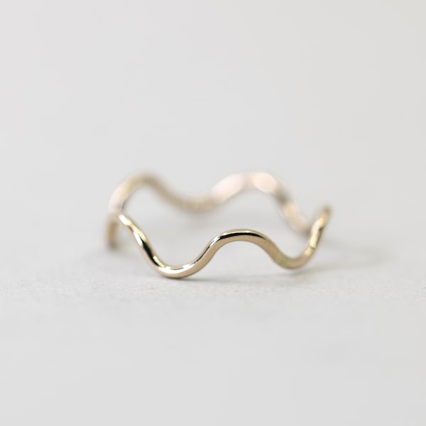 Wavy gold filled stacking ring, Water Resistant, handmade handcrafted ripple ring
