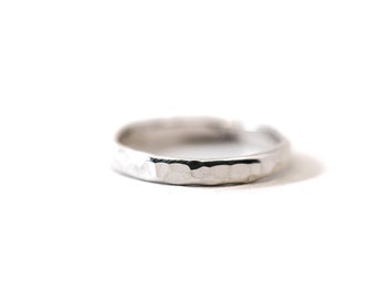 Thick hammered silver stacking ring, handmade sterling silver half-round ring