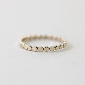 Gold hammered bead ring, dainty gold filled disc ring, pebble ring
