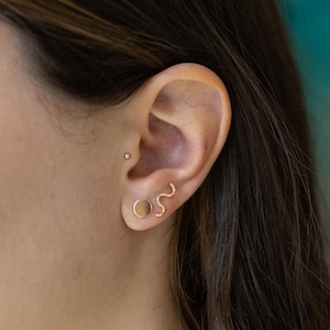 Mix Match Stud Earrings in Gold, 14/20 Gold Filled, Minimalist Earrings, Wiggle and Dot earrings, Handmade Jewelry