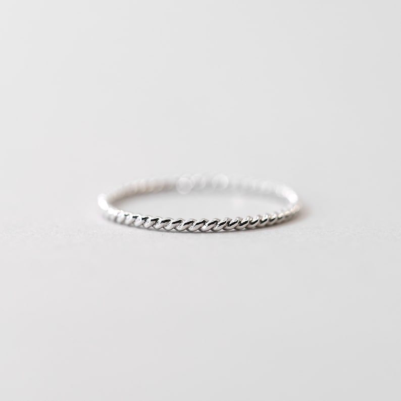 Set of 3 Thin Silver Stacking Rings, Smooth, Hammered, Twist sterling silver stacking rings image 2