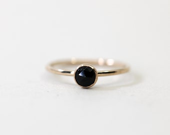 Black onyx gemstone ring in gold - dainty gold filled ring - Birthstone jewelry