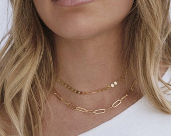 Chunky Link Chain Necklace, Gold Paperclip Chain Necklace, Gold Necklace, Gold Filled Chain Necklace, Layering Necklace