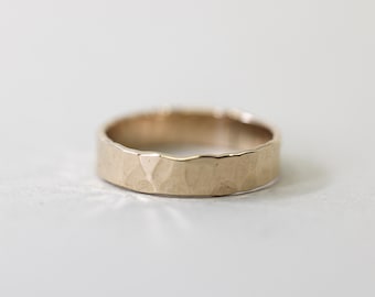 Wide band gold ring - Hammered minimalist gold filled ring - Hammered Gold Ring - Stackable Gold Ring