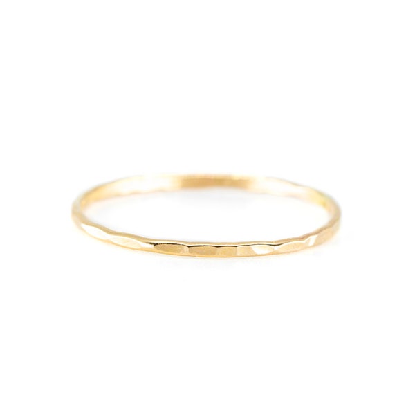 Thin Gold Stacking Ring - Dainty Gold Filled Ring with Hammered - Stackable Ring